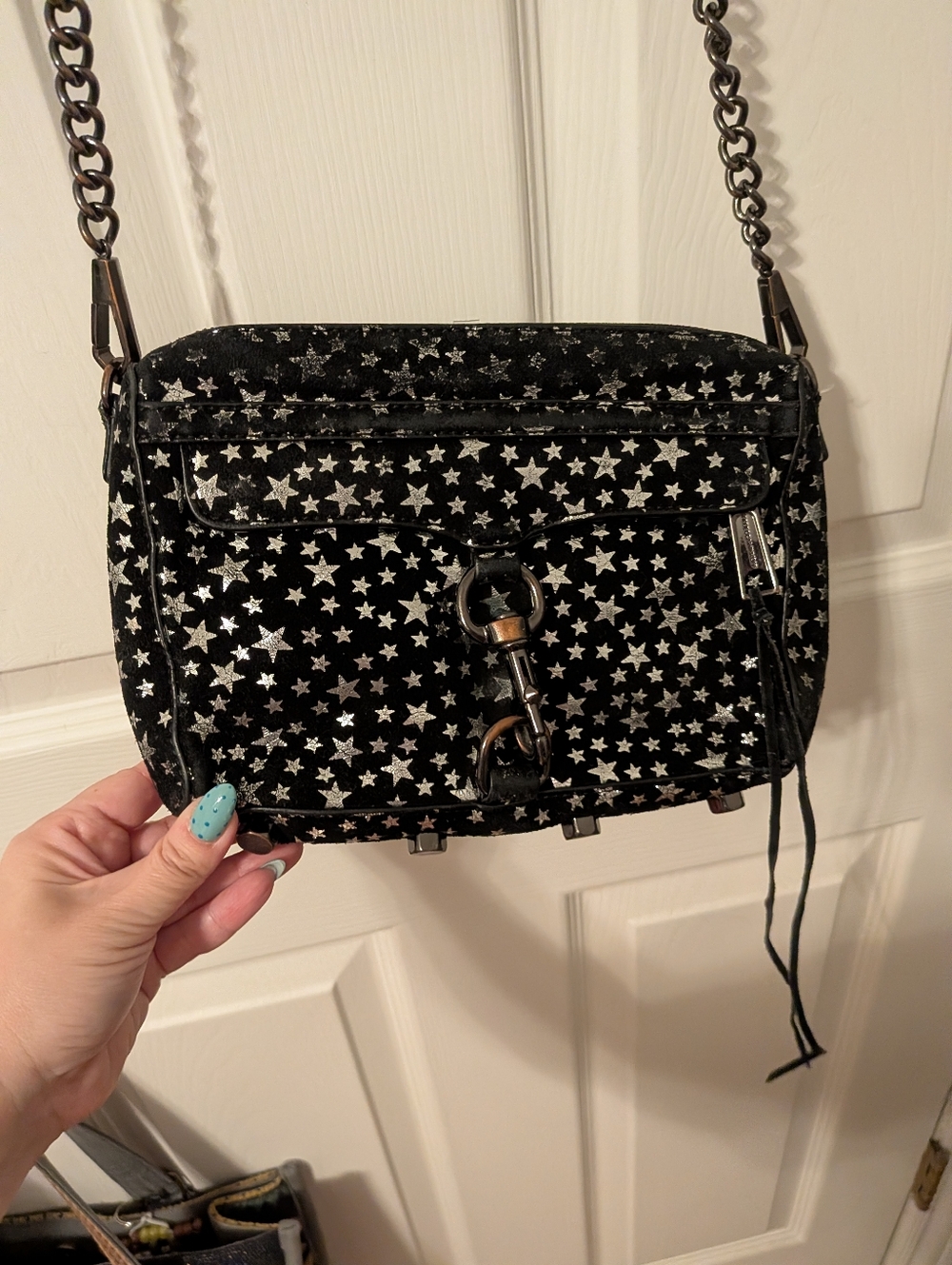 Rebecca Minkoff Black Star-Print Velvet Crossbody Bag